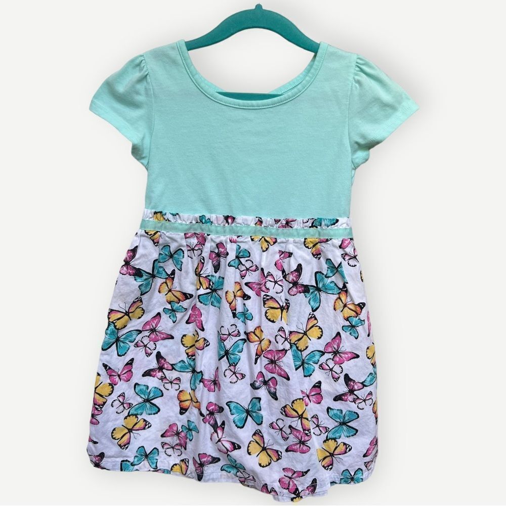 Healthtex Girls Kids Butterfly Print Peekaboo Back Short Sleeve Dress. 5. 5T.